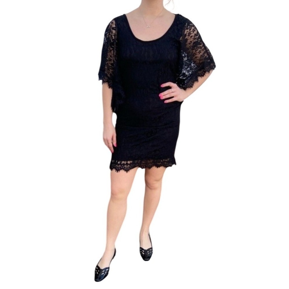 VTG Fredericks Hollywood Black Lace Beaded Open Back Mini Dress Sz L Whimsigoth